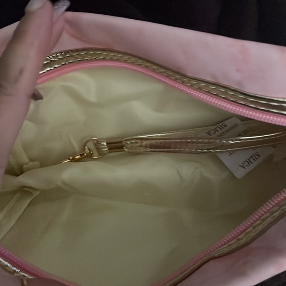 Brand NEW Makeup Pouch/ Wristlet Marble Pink with makeup 💄 on the front ! - Picture 2 of 3